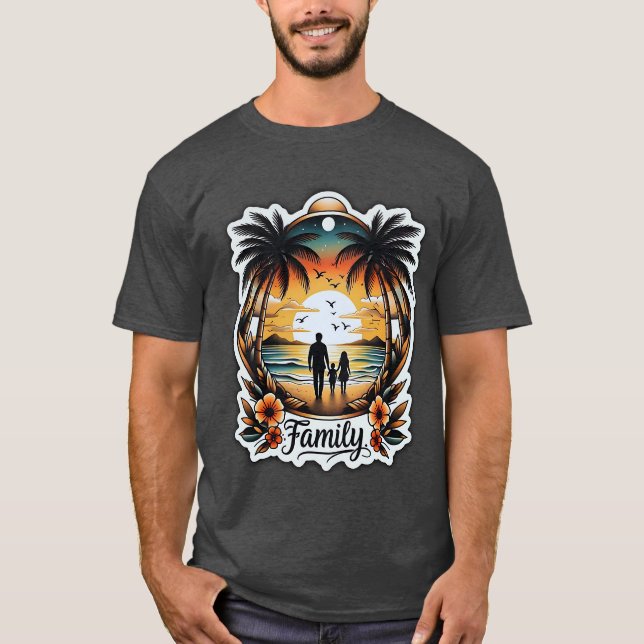 T-shirt famille tropicale Sunset Beach (Devant)