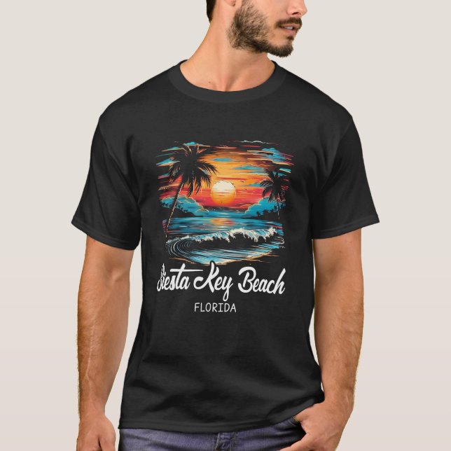 T-shirt Famille Vacances Retro Sunset Floride Siesta Key B (Devant)