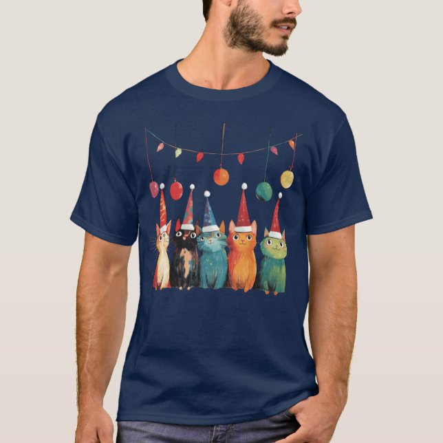 T-shirt Famille Whimsical Christmas Cats (Devant)