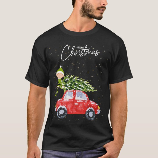 T-shirt Family Christmas Vintage Truck Personalized  (Devant)
