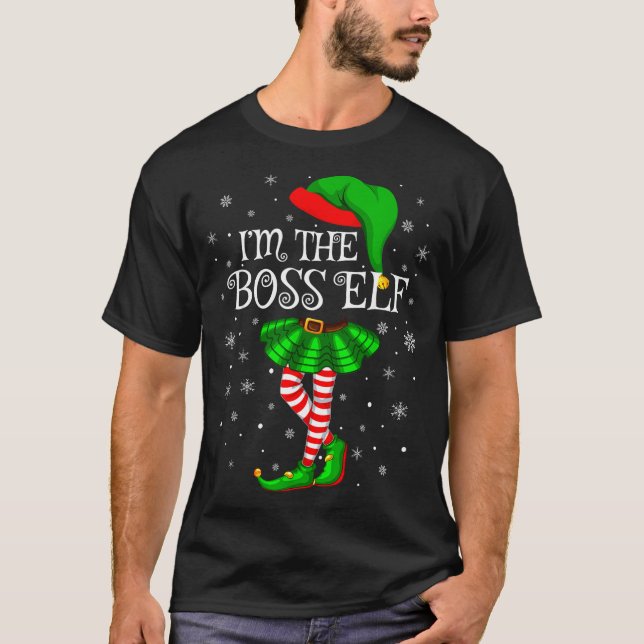 T-shirt Family Matching Women Girls I'm The Boss Elf Chris (Devant)
