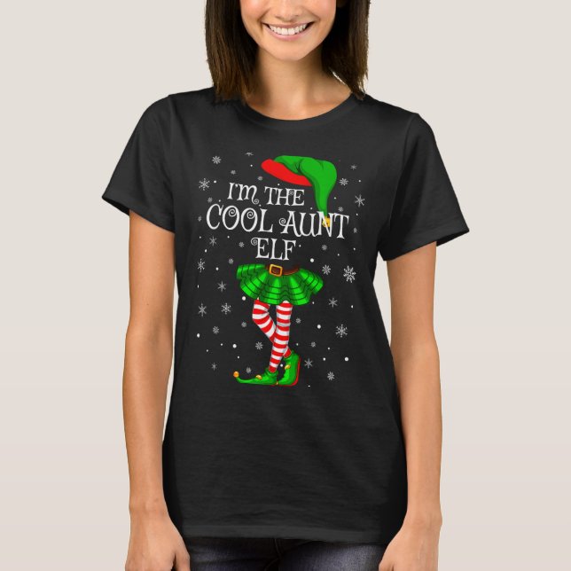 T-shirt Family Matching Women Girls I'm The Cool Aunt Elf  (Devant)