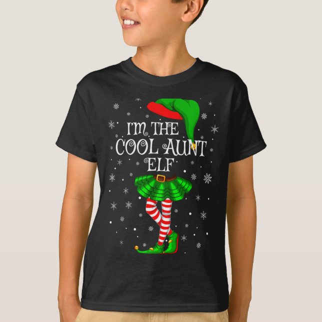 T-shirt Family Matching Women Girls I'm The Cool Aunt Elf  (Devant)
