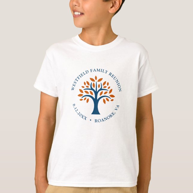 T-shirt Family Reunion Blue Check Modern Family Tree (Devant)