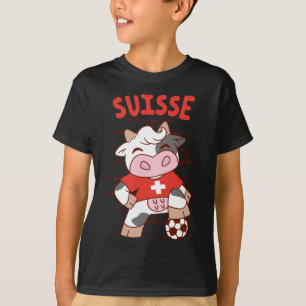 T-shirt Fan de football de vache de football suisse Drapea