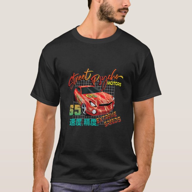 T-shirt Fanatic Red Lightning 64 Street Psycho Motors (Devant)