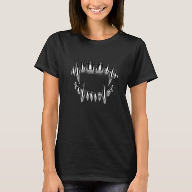 T-shirt Fangs Horreur Goth Bling Grill Retro Dents Vampire (Devant)