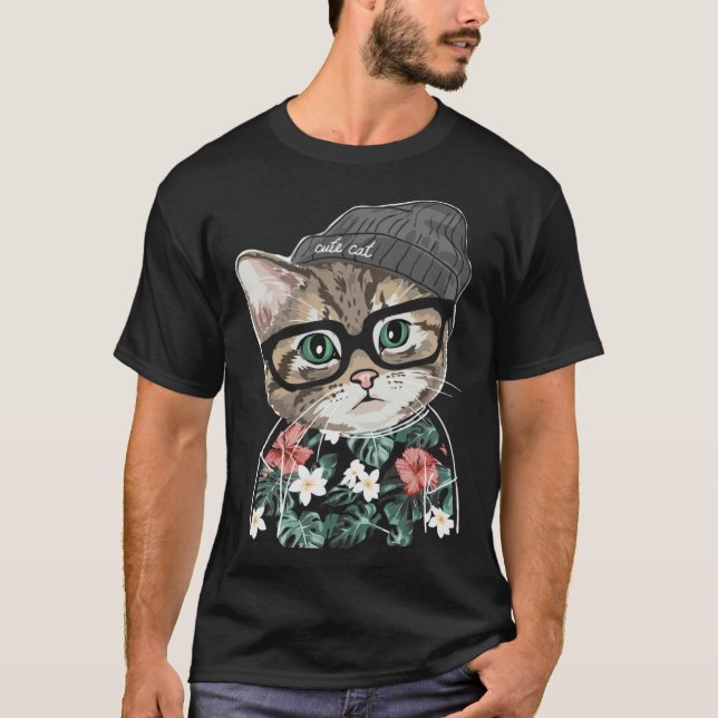 T-shirt fanny and cute cat wearing glasses for cat (Devant)