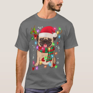 T-shirt Fantaisie Carlin Chien Feux de Noël Joyeux Pyjama