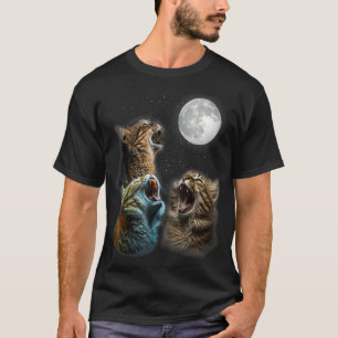 T-shirt Fantaisie Chat Lune Trois Chats Se Battant À Lune 