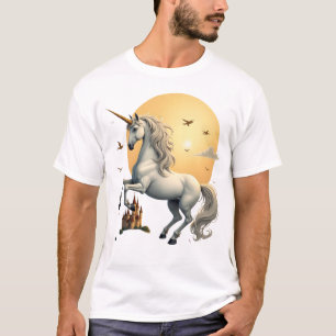 T-shirt Fantaisie d'art licorne vintage au clair de lune a