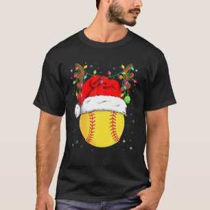 T-shirt Fantaisie de rennes de softball Santa Hat lumières