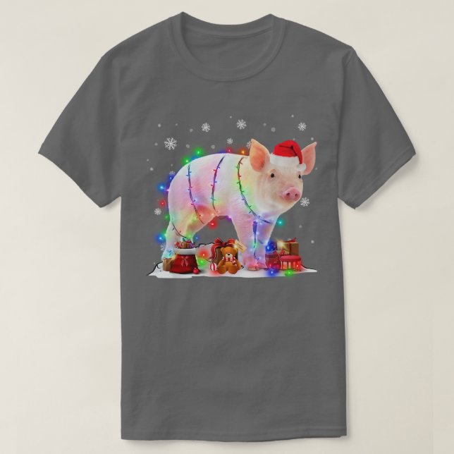 T-shirt Fantaisie des lumières de Noël des cochons Noël Py (Design devant)