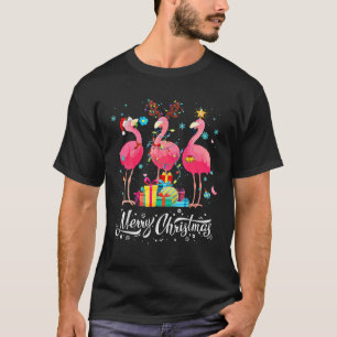 T-shirt Fantaisie Flamant rose Lumières Santa Chapeau Swea
