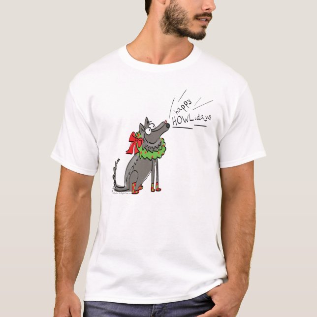 T-shirt Fantaisie Loup Noël Joyeux Howlidays Holiday (Devant)