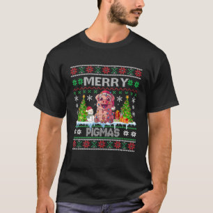 T-shirt Fantaisie Noël Feux de cochon Santa Chapeau Joyeu