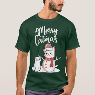 T-shirt Fantaisie Noël Joyeux chat chat snowcat bonhomme d