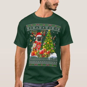 T-shirt Fantaisie Noël Lumières Carlin Chien Drôle Noël Fa