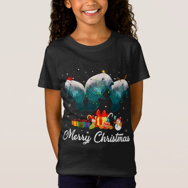 T-Shirt Fantaisie Noël Lumières Noël Joyeux Pyjama Manatee (Devant)
