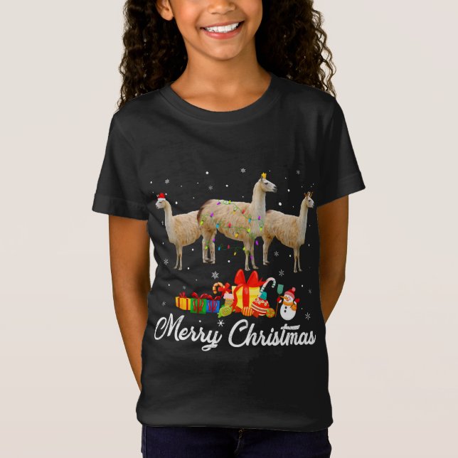 T-Shirt Fantaisie Noël lumières Noël Noël Jeu de Noël Llam (Devant)