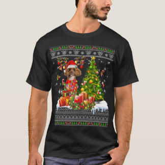 T-shirt Fantaisie Noël Lumières Poodé Chien Drôle Noël Fan
