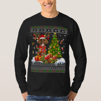 T-shirt Fantaisie Noël Lumières Poodé Chien Drôle Noël Fan