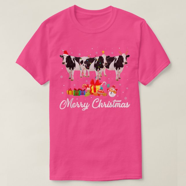 T-shirt Fantaisie Noël lumières Xmas Pyjama Laitier Vache  (Design devant)