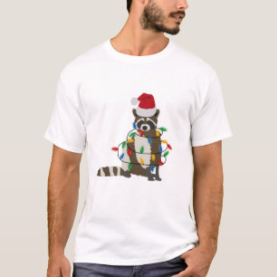 T-shirt Fantaisie Noël Raccoon Santa Hat Noël Lumières