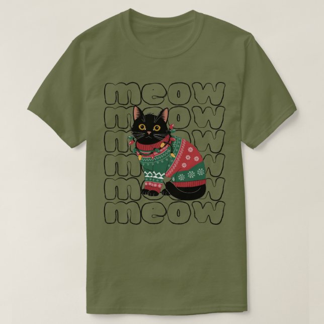 T-shirt Fantaisie Noir Chat Noël (Design devant)