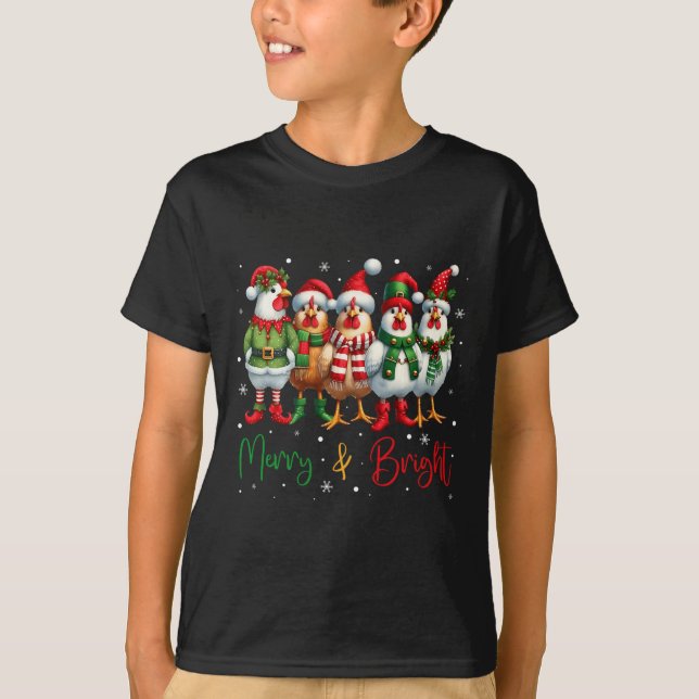 T-shirt Fantaisie poulets de Noël Lumières ferme animal mi (Devant)