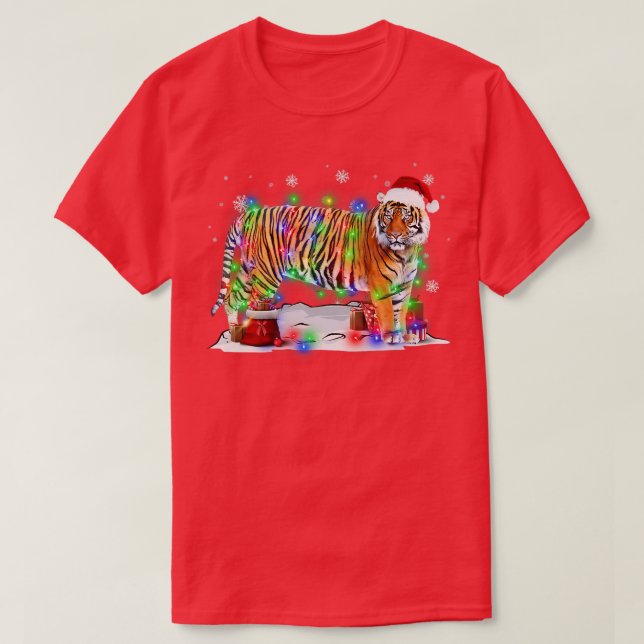T-shirt Fantaisie Tiger Feux de Noël Joyeux Pyjama Matc (Design devant)