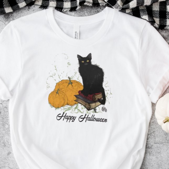 T-Shirt Fantaisiste Chat Noir Halloween (Spooky Cute Halloween Top)