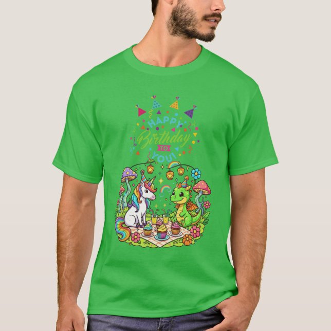 T-shirt Fantastic Birthday Unicorn and Dragon Magical Chil (Devant)