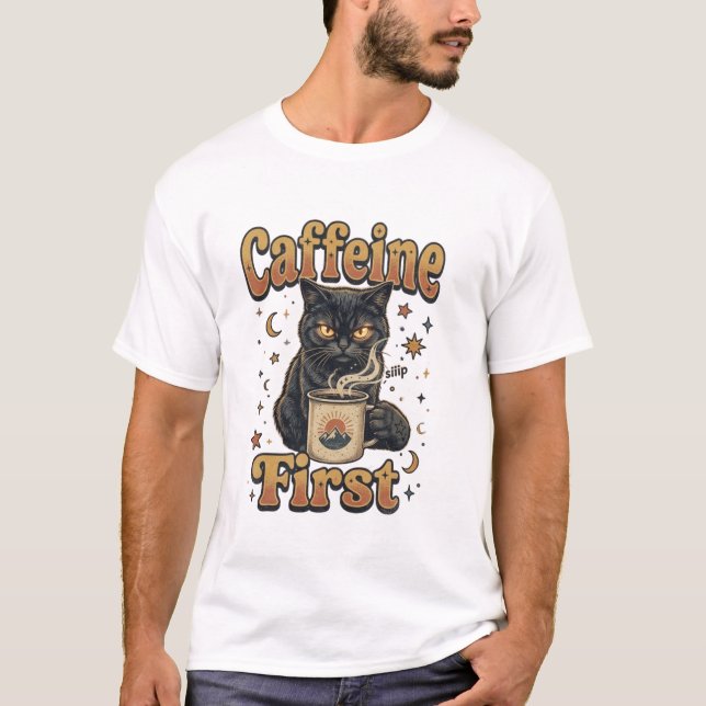 T-Shirt Fantastique Chat Noir Guerrier (Devant)