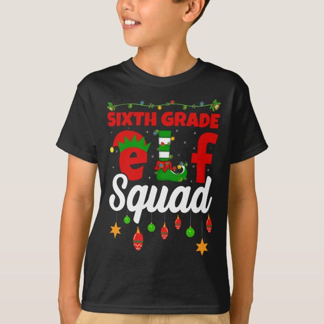 T-shirt Fantastique éclairage Noël 6e année Elf Squad (Devant)