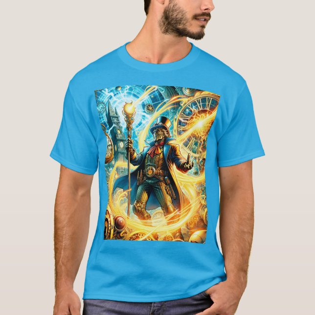 T-shirt Fantastique Mignon Magicien Steampunk du Temps (Devant)