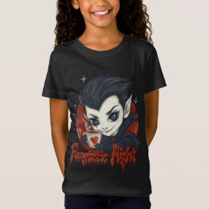 T-Shirt Fantastique nuit. Vampire mignon avec une tasse de