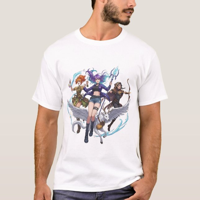 T-shirt Fantasy Magic Trio PNG, Anime Style Wizard, Archer (Devant)