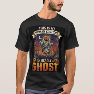 T-shirt Fantôme à costume humain Tête de citrouille Cimeti