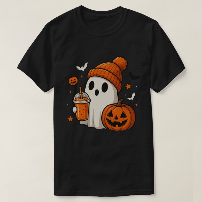 T-shirt Fantôme avec design de boisson à la citrouille épi (Design devant)