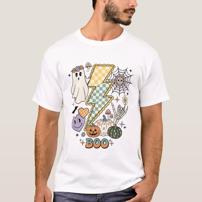 T-shirt Fantôme Boo Éclair Squelette Main Citrouilles (Devant)