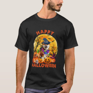 T-shirt Fantôme Citrouille Lune Sorcière Shiba Inu Chien H