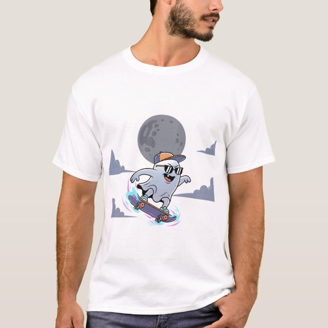 T-shirt fantôme cool de skateboard (Devant)