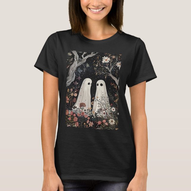 T-shirt Fantôme Dans La Forêt Fleur Halloween Saison Éffra (Devant)