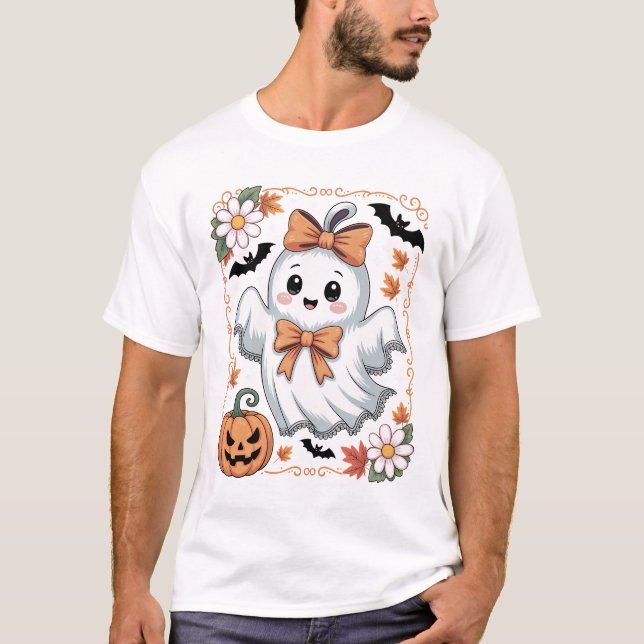 T-shirt Fantôme de dentelle effrayant Halloween (Devant)