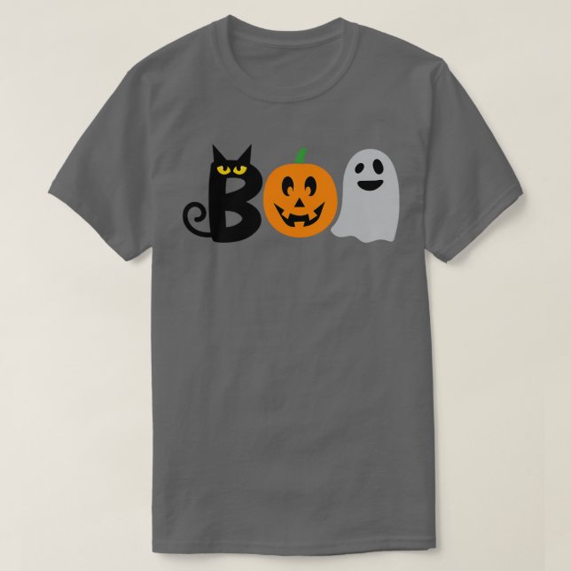 T-shirt fantôme de désapprobation halloween gris avec chat (Design devant)