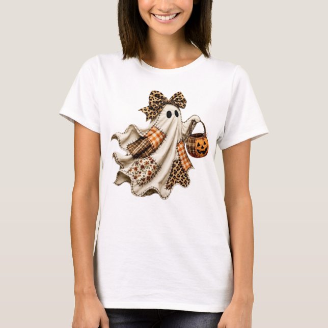 T-shirt Fantôme de Halloween en patchwork (Devant)