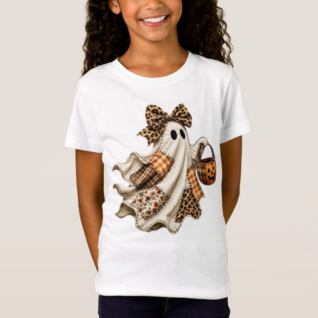 T-Shirt Fantôme de Halloween en patchwork (Devant)