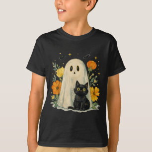 T-shirt Fantôme de Halloween vintage Chat noir floral groo