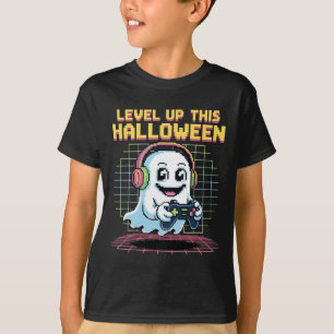 T-shirt Fantôme de pixel rétro joueur Halloween mignon eff